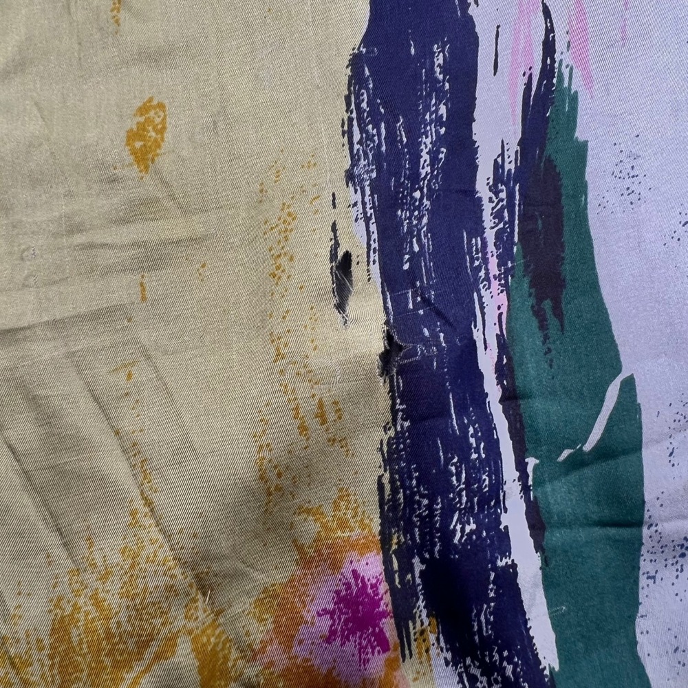 Goouch Vintage 90s Silk Abstract Brushstroke Print Shirt Men's Large Blue Purple - Picture 6 of 11